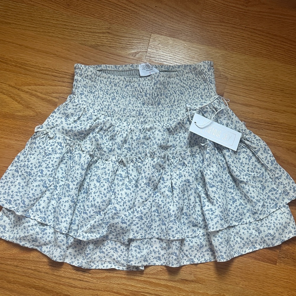 Sienna Sky Blue Floral Mini Skirt